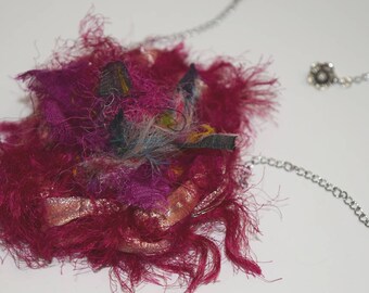 Sari Silk Fabric Necklace,upcycled recycled repurposed, boho eco friendly jewellery, one of a kind gift for her, with removable tasle