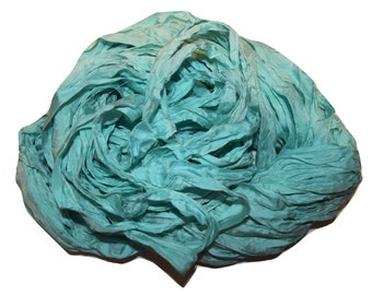 10 yards Mint pastel Recycled Sari Silk Ribbon Yarn