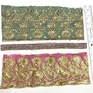Embroidered Sari Silk Ribbon Bundle: Bohemian Junk Journal Textile 3 psc 12&quot;x5&quot;