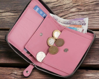 Women RFID Safe Protector Zip Around Genuine Leather Wallet with Coin Pocket Gift Box 5550 (Pink)
