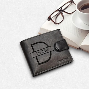 Portefeuille personnalisé avec protection RFID, nom personnalisé pour homme avec gravure des initiales, portefeuille de poche pour pièces de monnaie et carte d'identité, cadeau pour papa, petit ami ou mari