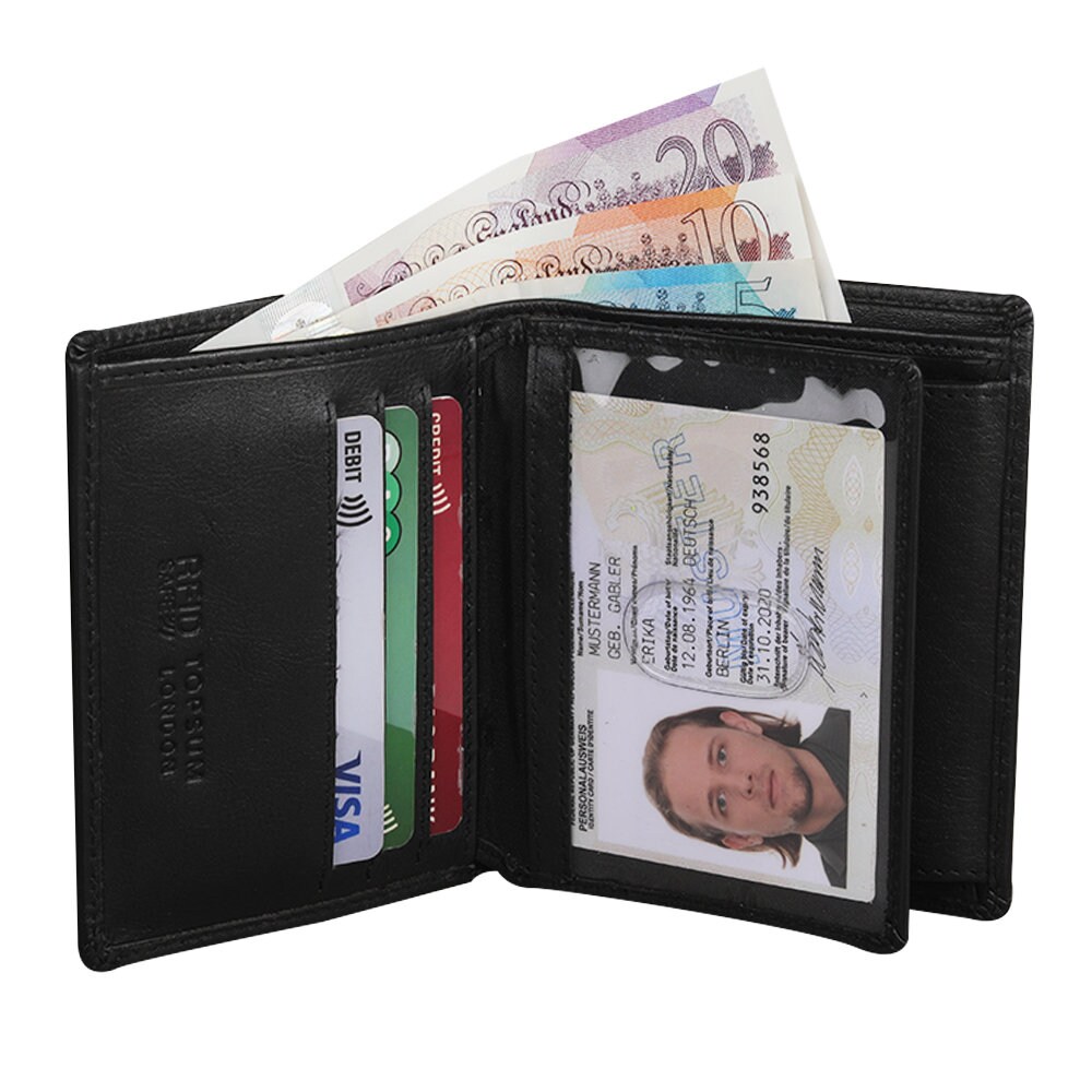 Topsum London Men Small Genuine Leather 6 Cards Wallet RFID Blocking Compact Coin Pocket Billfold Wallet Purse with Gift Box 4010 Black