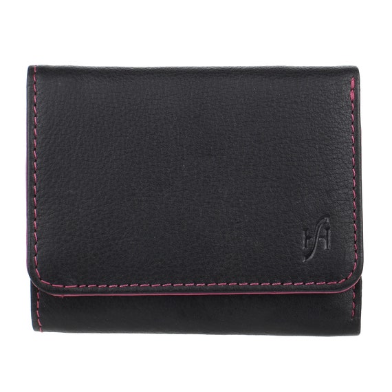 Ladies Women RFID Blocking Small Wallet Lightweight Soft Genuine Designer Leather Purse with Coin & ID Card Pocket Gift Boxed Fuchsia Black