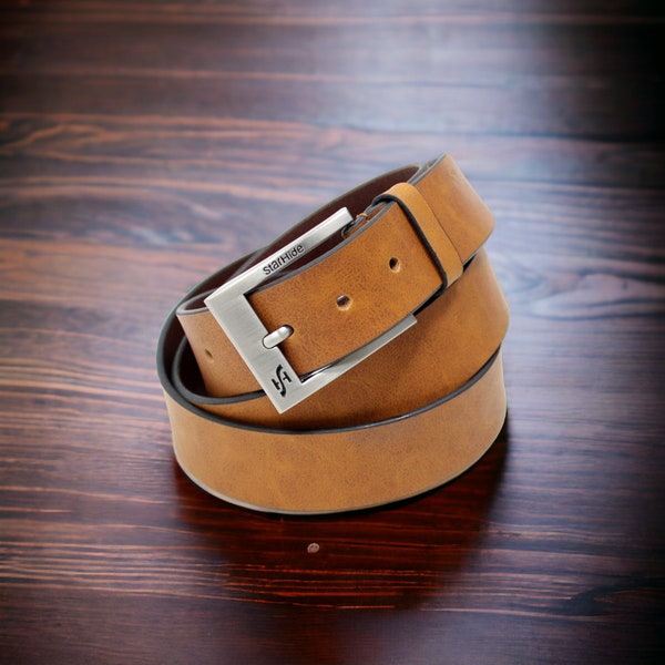 Mens 1.25" Full Grain Genuine Leather Casual Belts With Detachable Single Pin Buckle SB07 Brown