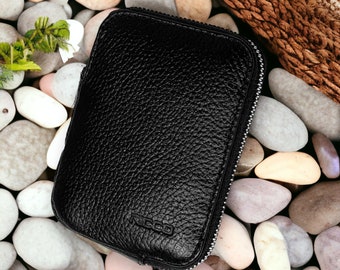 Minimalist Full Zip Cardholder Wallet For Men and Women, RFID Blocking Small Wallet Genuine Leather, Zipped Purse With Travel Sim Card Slot