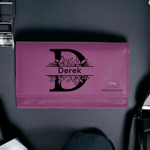 Personalised Ladies Purse, Custom Engraved  Clutch for Women Genuine Leather RFID Blocking High Capacity Wallet, Gift for Mom/Girlfriend