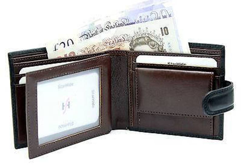 StarHide Mens black brown real italian leather wallet with coin pocket pouch and id window. Multi card holder 835 image 5