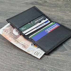 Mens Women Small Black Genuine Soft Leather Card Holder Wallet Slimline ...