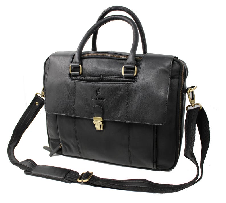 15 Laptop Bag Black Genuine Leather Top Handle Handbag - Etsy UK