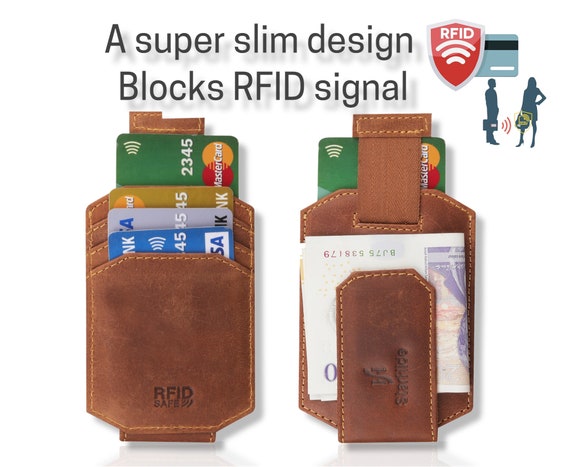 Mens RFID BLOCKING Real Distressed Leather Strong Magnet Money