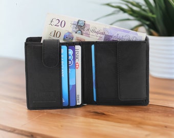 Men's Black Wallet Genuine Soft Leather Wallet RFID SAFE Contactless Card Blocking Multi Card Capacity Business Cardholder Wallet Purse