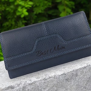 Porte-monnaie personnalisé pour femme, portefeuille en cuir personnalisé pour femme, porte-cartes, poche zippée pour la pièce, porte-monnaie en cuir véritable gravé, cadeau pour elle