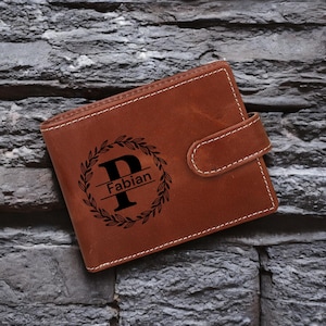 Personalisierte hellbraune Brieftasche aus echtem Leder mit Reißverschluss, RFID-blockierende Brieftasche, personalisierte Herren-Namensgravur, Geschenk für Vater, Freund oder Ehemann