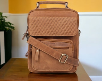 Mens Womens Distressed Hunter Genuine Leather Travel Messenger Bag For Ipad Tablet 585 (Brown)