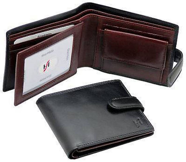 StarHide Mens black brown real italian leather wallet with coin pocket pouch and id window. Multi card holder 835 image 2