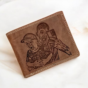 Portefeuille personnalisé avec photo gravée pour homme, Porte-monnaie en cuir véritable chasseur bloquant les RFID, Portefeuille avec poche à monnaie, Meilleur cadeau pour homme