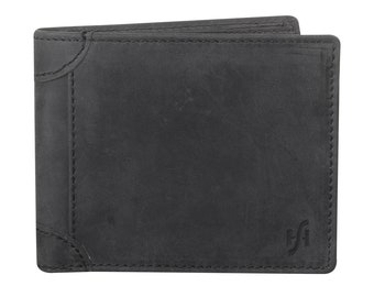 Men Wallets RFID BLOCKING Trifold Real Distressed Leather Wallet MultiI Credit Card Pockets and ID Window Holder #1145 Hunter Black