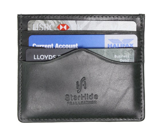 Genuine Leather Black Minimalist Wallet, Card Holder Pocket Slim
