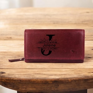 Cartera grabada personalizada para mujer, cartera de mano de piel auténtica con bloqueo RFID, tarjetero de alta capacidad, el mejor regalo para mamá y ella.
