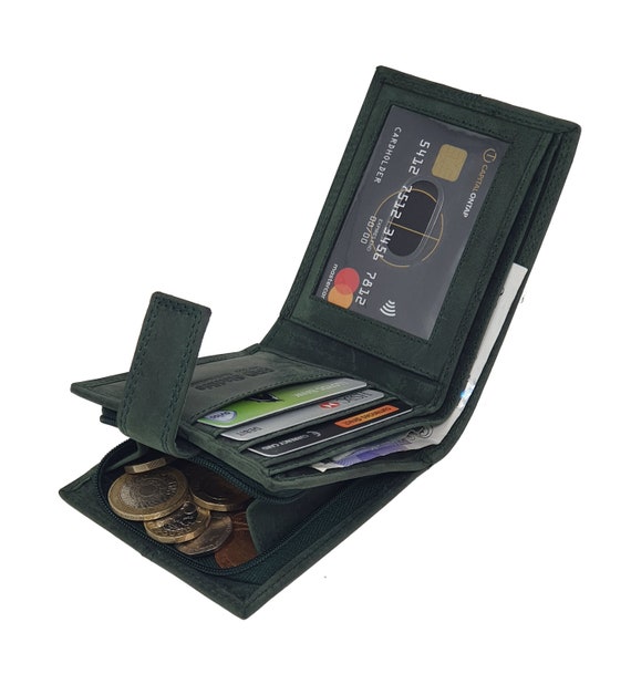Portefeuille anti-RFID vert pour homme avec grande poche zippée pour la  monnaie sur le côté Porte-cartes de crédit Porte-billets pour homme  Portefeuilles pour homme Boîte cadeau 1044 -  France