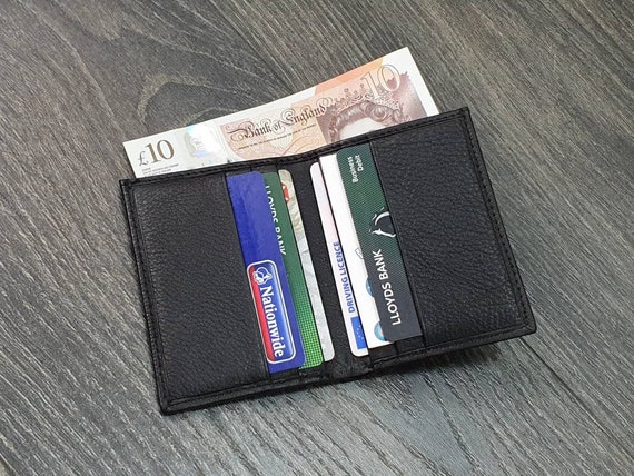 Mens Women Small Black Genuine Soft Leather Card Holder Wallet 