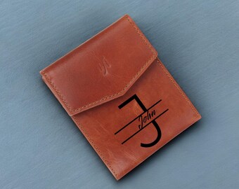 Cartera de cuero bronceada personalizada, billetera grabada para hombre, billetera plegable de cuero personalizada con bloqueo RFID, regalo para papá, novio o esposo