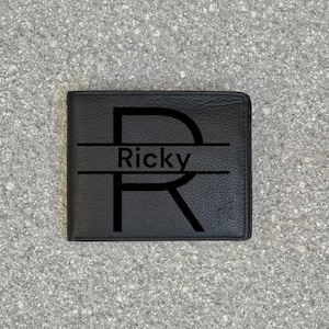 Billetera personalizada con bloqueo RFID, billetera minimalista delgada para tarjetas, billetera personalizada con nombre inicial grabado para hombres, regalo para papá, novio o esposo