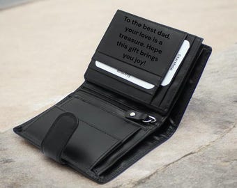 Carteira preta personalizada com gravação, carteira personalizada em couro genuíno com proteção RFID, carteira com capacidade extra para cartões, presente personalizado para ele.