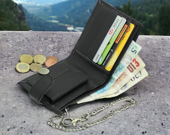 Mens Real Leather Biker Rider Wallet With Coin Pocket And Safety Metal Hanging Chain