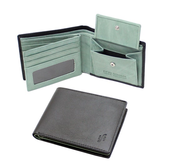 Cartera de cuero hombre RFID protect leather money clip slim card wallet trifold