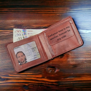 Portefeuille personnalisé en cuir véritable, portefeuille à deux volets gravé personnalisé hommes garçons, portefeuille mince marron classique, portefeuille personnalisé, cadeau pour lui