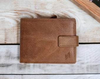 Men's Bifold Real Distressed Leather Tan Wallet With A Large Zipped Coin Pocket Pouch ID And Credit Card Holder Purse 1180