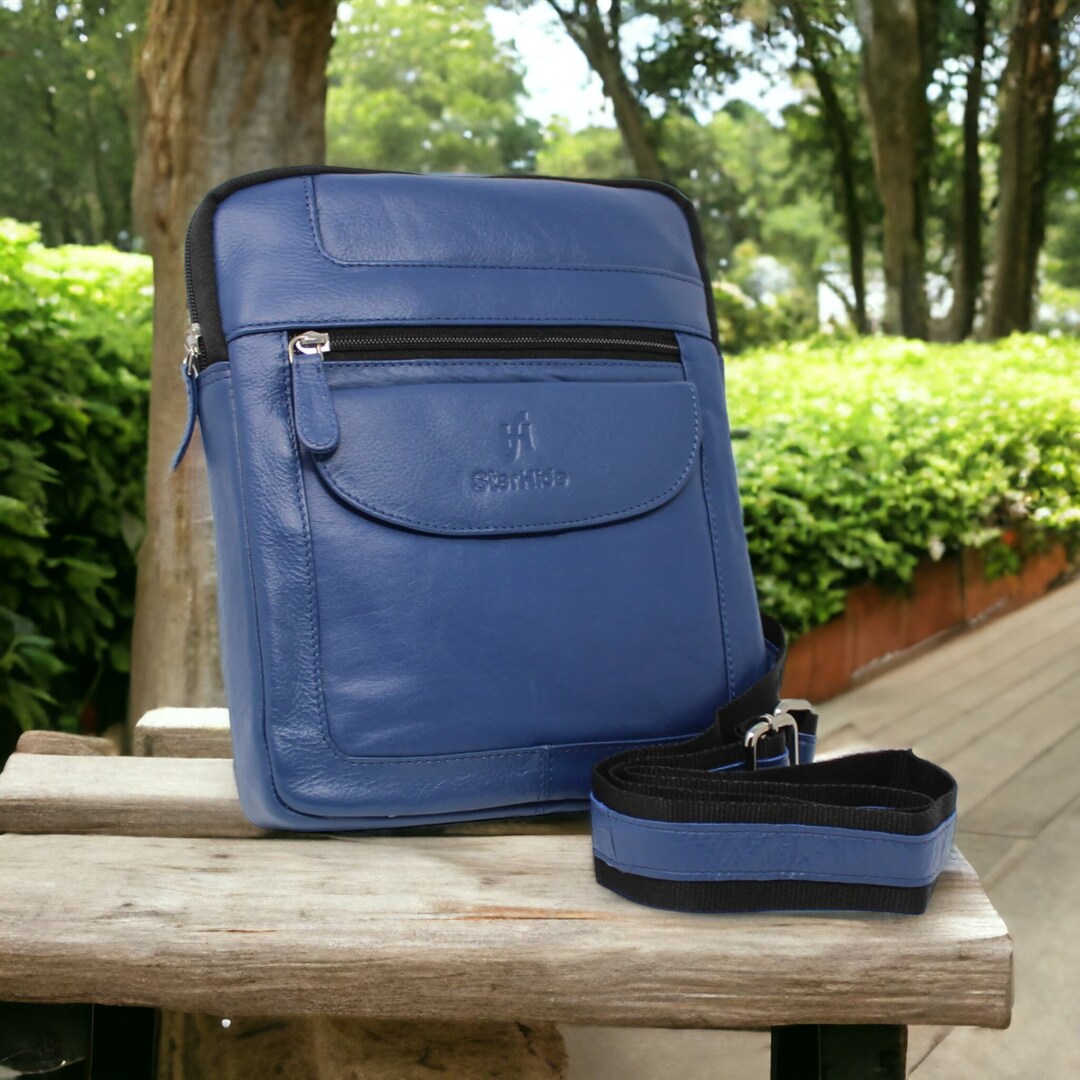 Mens Womens Cross Over Bag Handmade Soft Blue Real Leather Etsy