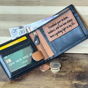 Carteras personalizadas para hombres, billetera de cuero genuino con bloqueo RFID para hombre, billetera plegable de cuero genuino de grano superior, el mejor regalo para el abuelo