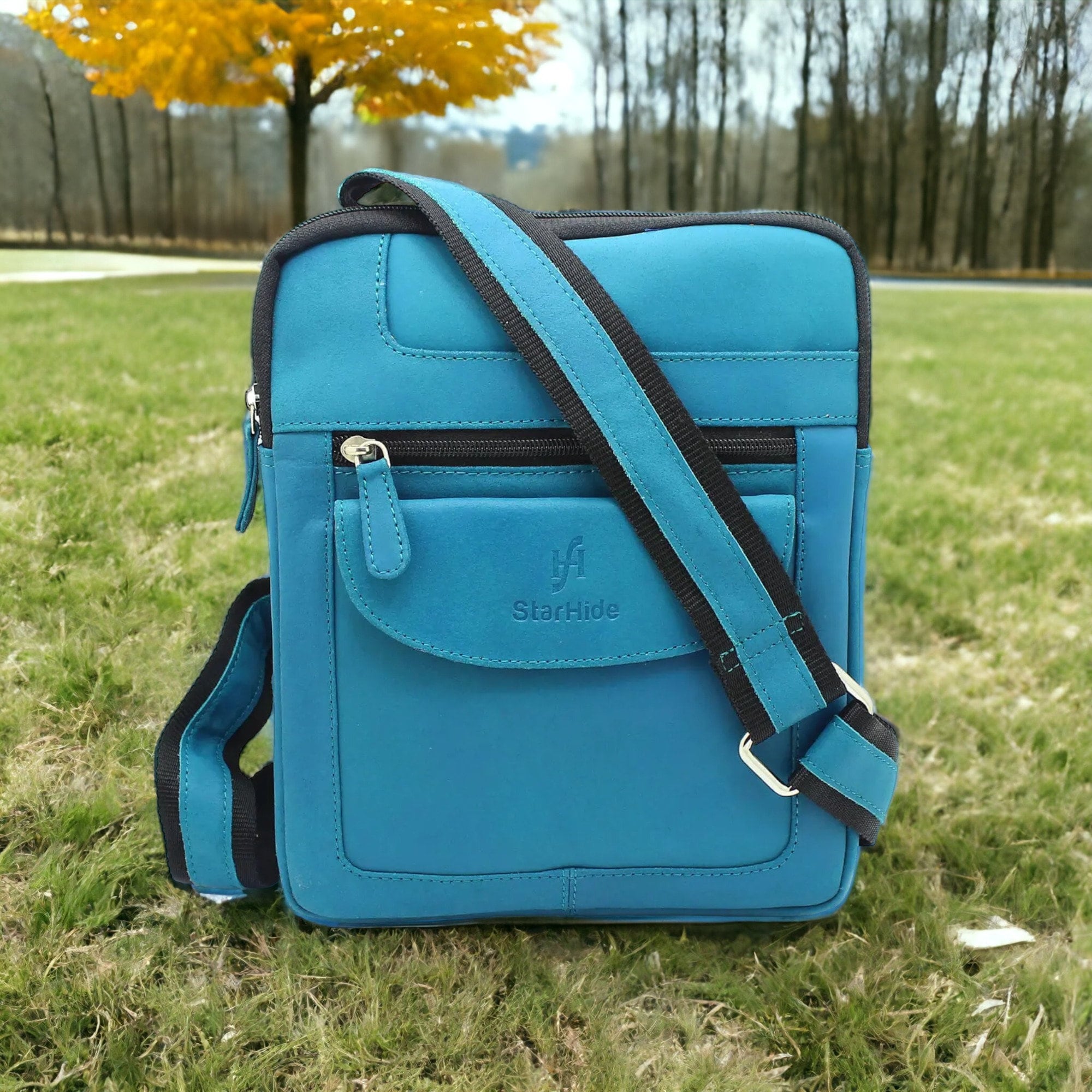 Buy Mens Womens Cross Over Bag Handmade Soft Sky Blue Real Leather Online  in India 