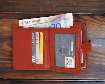 Women's RFID BLOCKING Red Leather Wallet Ladies Purse With A Large Zipped Coin Pocket Pouch ID Window And Credit Card Holder 5525