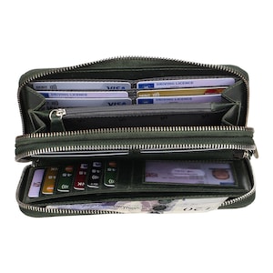 Womens Double Zipper Clutch Wallet Genuine Leather RFID Blocking High Capacity Card/Phone Holder 5605 image 8