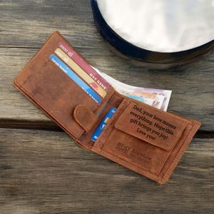 Carteiras personalizadas gravadas e personalizadas para homens, antirroubo RFID, couro genuíno de caçador envelhecido, porta-notas com moedas e porta-cartão de identificação