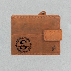 Monedero personalizado hecho a mano con bloqueo RFID, protección sin contacto, de cuero auténtico suave, con bolsillo para monedas grande con cremallera lateral.