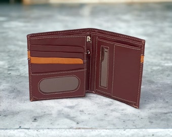 Portefeuille RFID pour Homme en Cuir Véritable Bicolore Portefeuille de Luxe Porte-Monnaie Multi-Cartes et Porte-Monnaie - Marron Tan - 1130