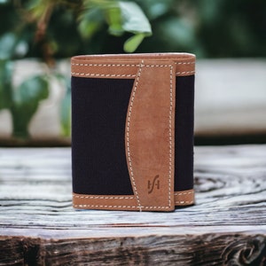 Bifold Leather Wallet for Men Navy Leather ID Holder Billfold 