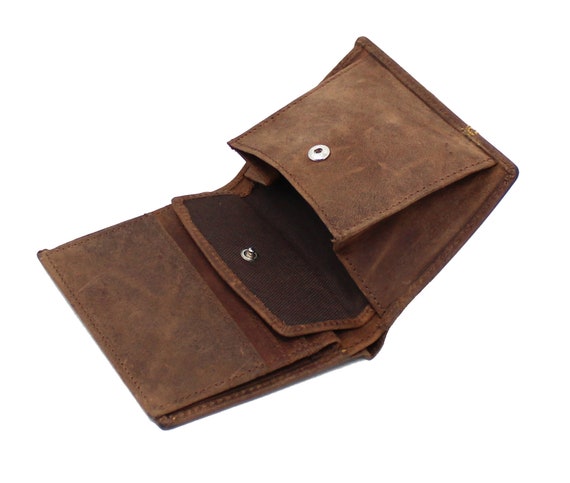 Mens leather trifold cheap wallet with coin pocket