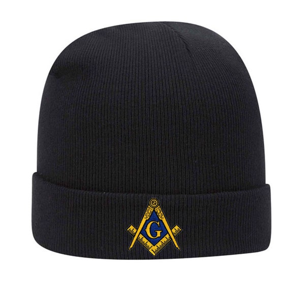 MASONIC KNIT BEANIE - Black * Red * Navy - 12" with Cuff - Cotton Acrylic  Blend