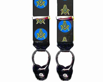 MADE IN THE USA 2 SIZES MASONIC SUSPENDERS for AIRPORT TRAVEL NON METAL