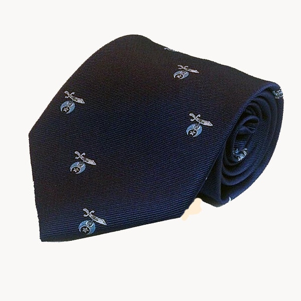 SHRINER CLUB TIE - Navy with Light Blue Accent Shrine Logos Necktie - Regular Length