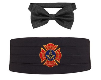 OTHER ORDERS CUMMERBUND Set - Black with Solid Bow Ties - 10+ Embroidered Logos to Choose From