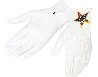 OES Gloves * Eastern Star - Snap Wrist - Nylon with Embroidered Logo - Two Sizes fits Most