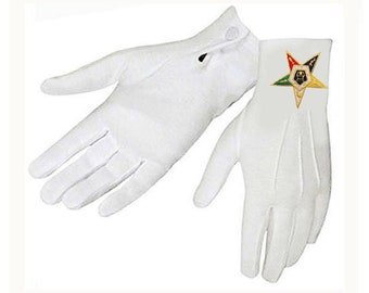 OES GLOVES * Eastern Star - Snap Wrist - Nylon with Embroidered Logo - Sizes Sm/Md & Md/XL