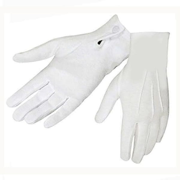 WHITE DRESS GLOVES- Snap Wrist - Nylon with a  Little Give - 2 Sizes fits Most