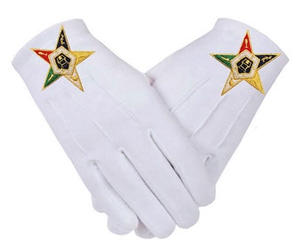 OES Eastern Star Gloves - Embroidered Logo - Cotton in 4 Sizes